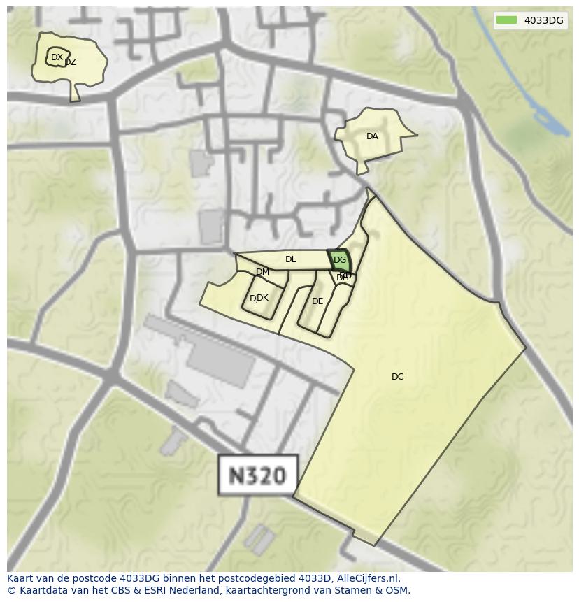Afbeelding van het postcodegebied 4033 DG op de kaart.