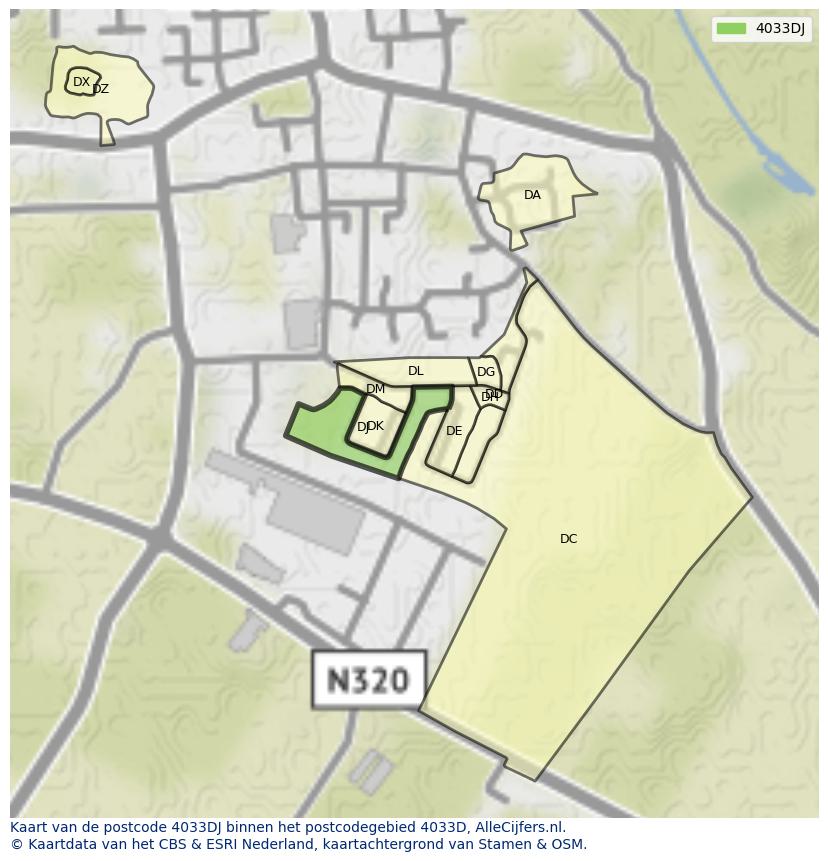 Afbeelding van het postcodegebied 4033 DJ op de kaart.