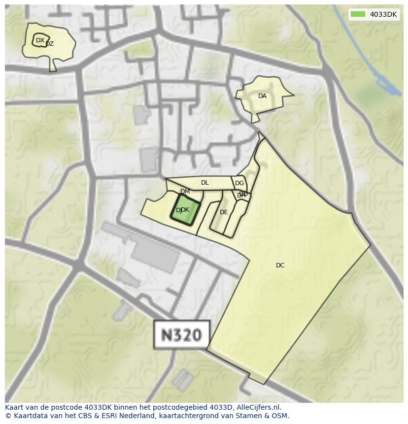 Afbeelding van het postcodegebied 4033 DK op de kaart.