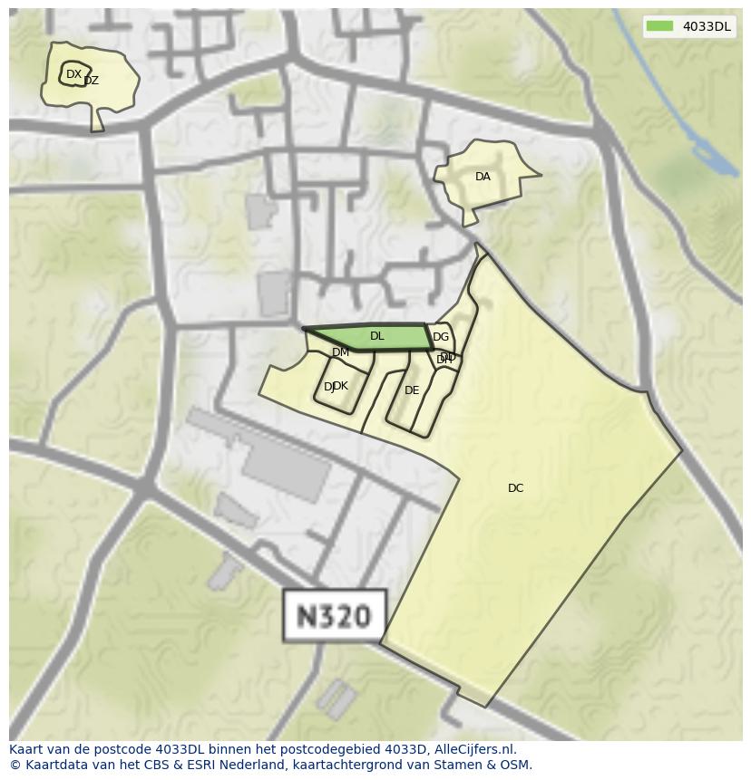 Afbeelding van het postcodegebied 4033 DL op de kaart.