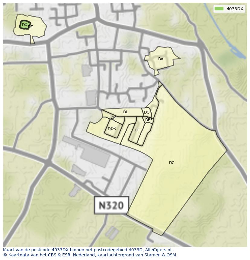 Afbeelding van het postcodegebied 4033 DX op de kaart.