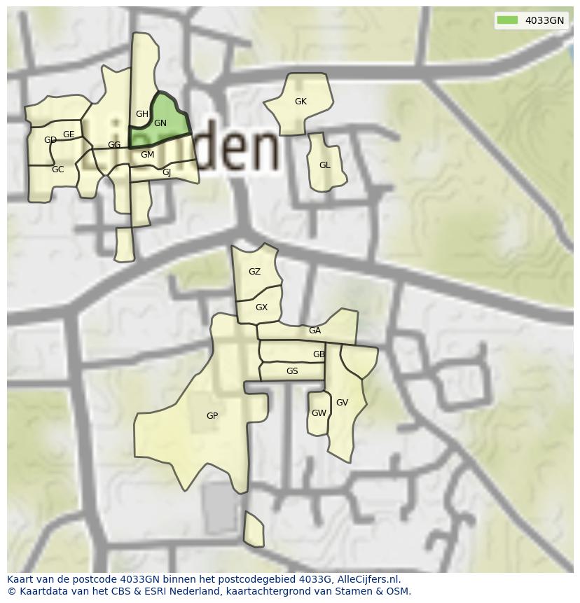 Afbeelding van het postcodegebied 4033 GN op de kaart.
