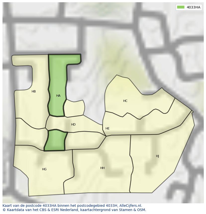 Afbeelding van het postcodegebied 4033 HA op de kaart.