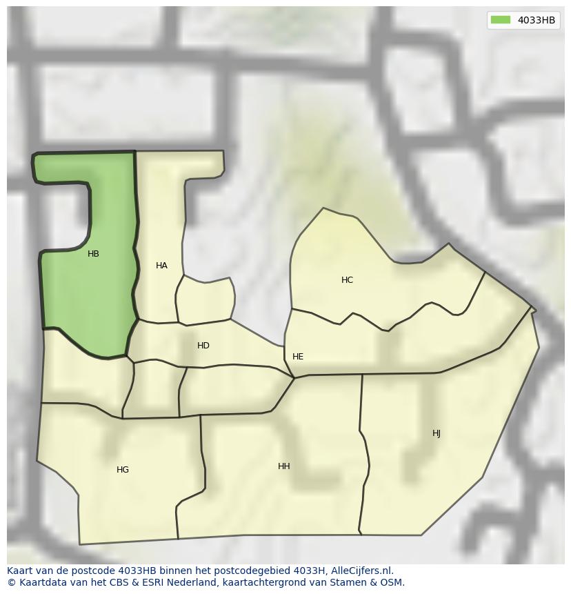 Afbeelding van het postcodegebied 4033 HB op de kaart.