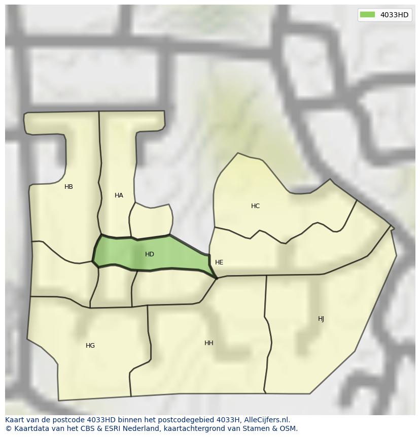 Afbeelding van het postcodegebied 4033 HD op de kaart.