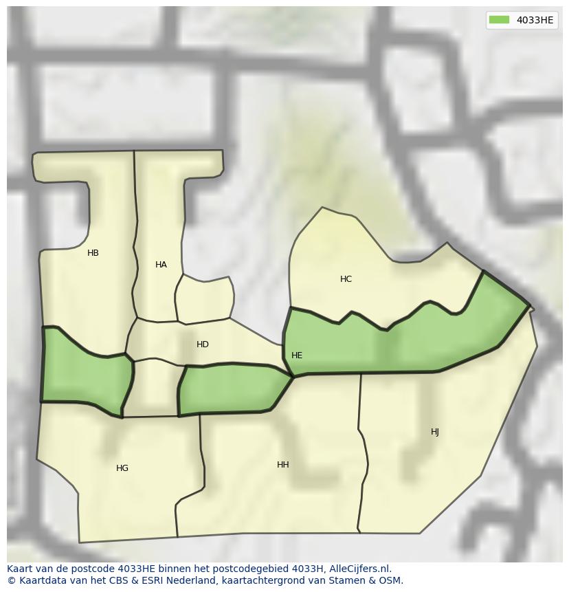 Afbeelding van het postcodegebied 4033 HE op de kaart.