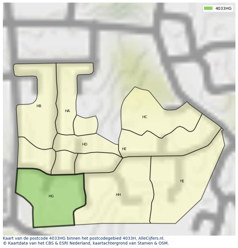 Afbeelding van het postcodegebied 4033 HG op de kaart.