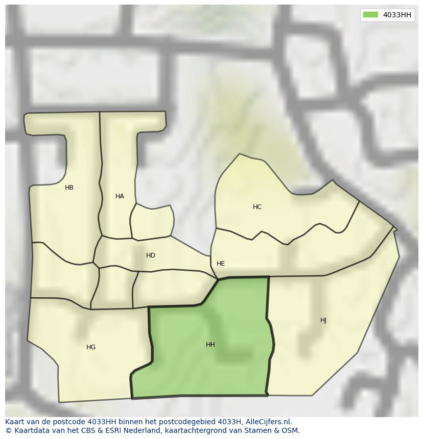 Afbeelding van het postcodegebied 4033 HH op de kaart.