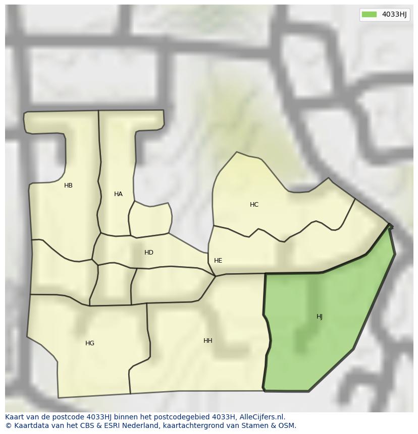 Afbeelding van het postcodegebied 4033 HJ op de kaart.