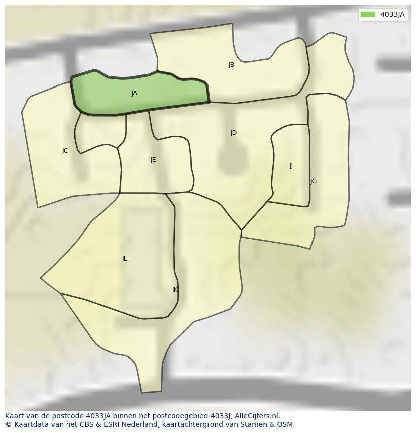Afbeelding van het postcodegebied 4033 JA op de kaart.