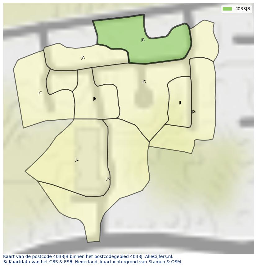 Afbeelding van het postcodegebied 4033 JB op de kaart.