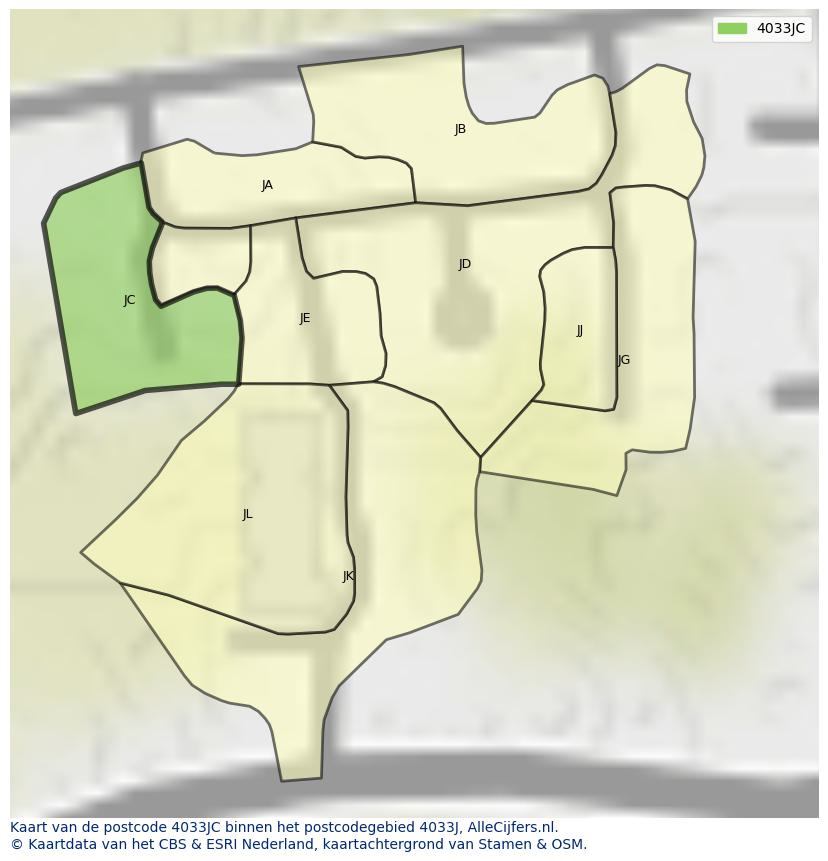 Afbeelding van het postcodegebied 4033 JC op de kaart.