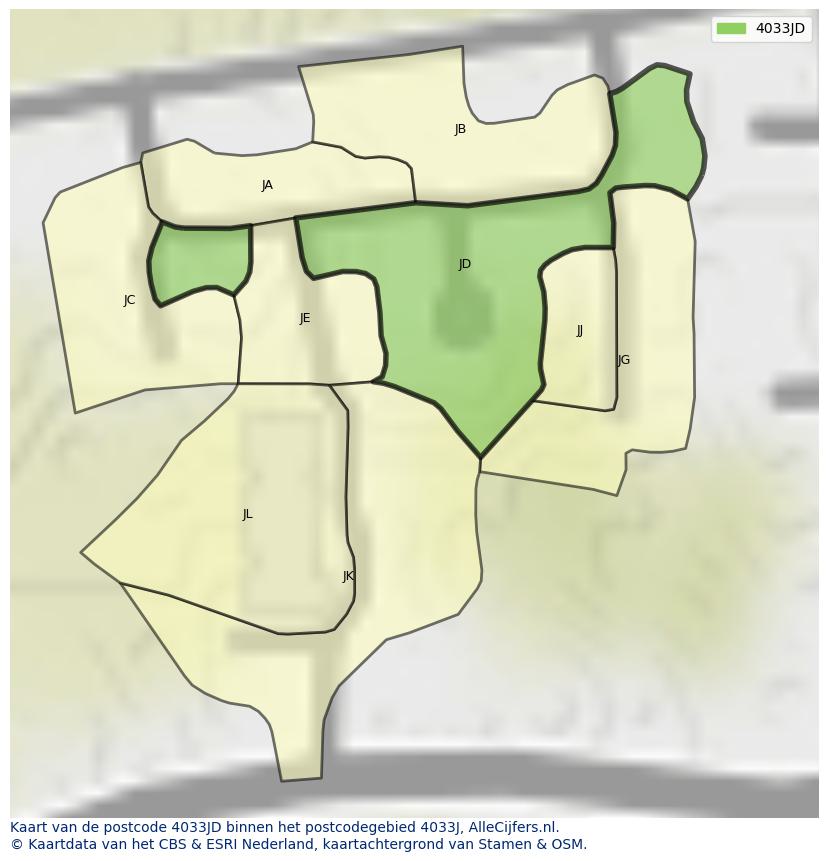 Afbeelding van het postcodegebied 4033 JD op de kaart.