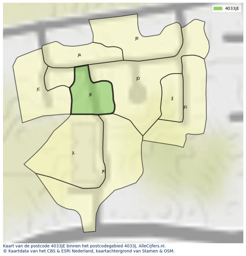 Afbeelding van het postcodegebied 4033 JE op de kaart.