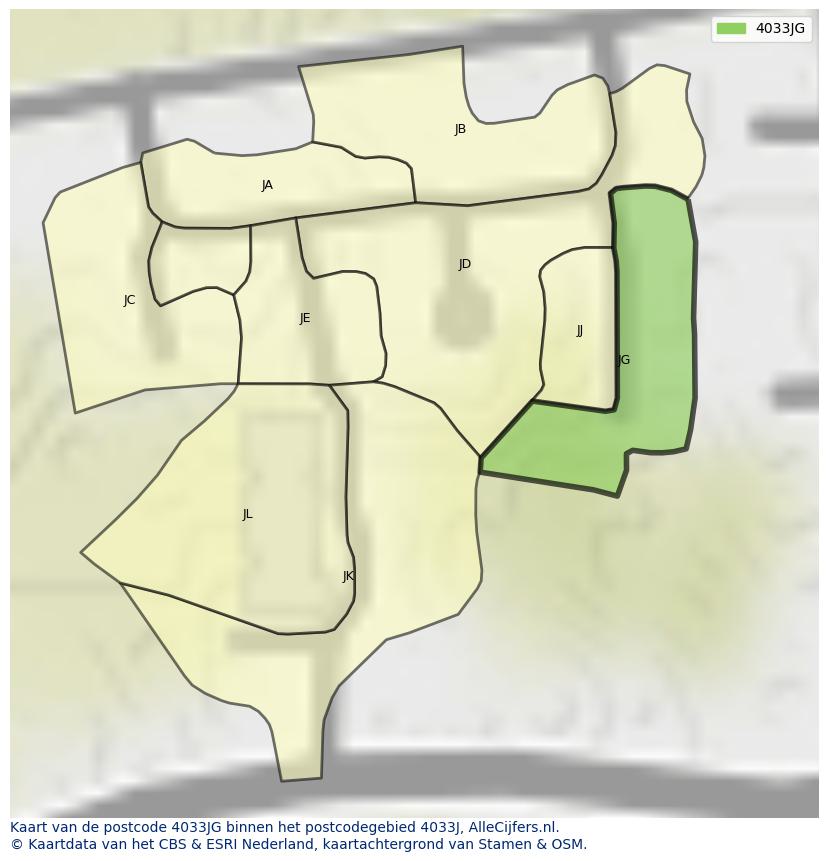 Afbeelding van het postcodegebied 4033 JG op de kaart.