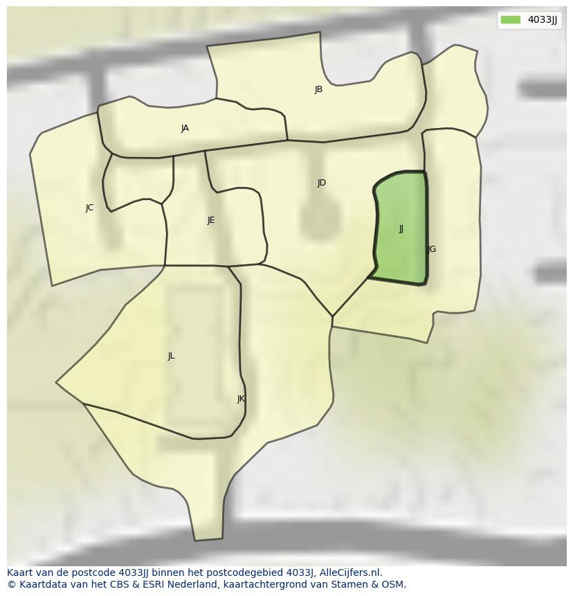 Afbeelding van het postcodegebied 4033 JJ op de kaart.