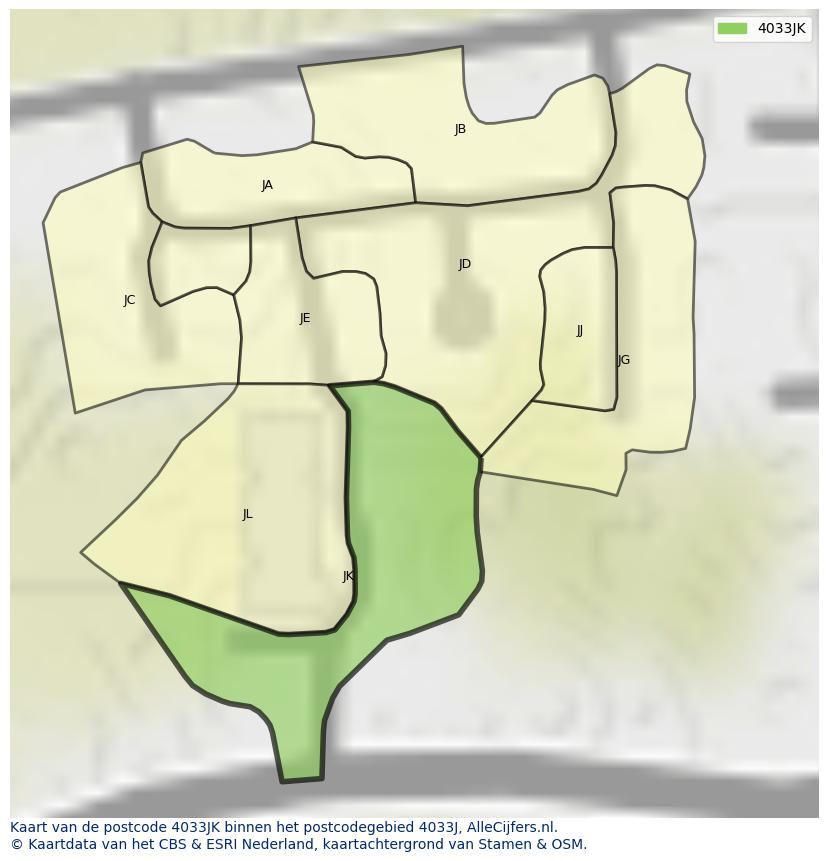 Afbeelding van het postcodegebied 4033 JK op de kaart.