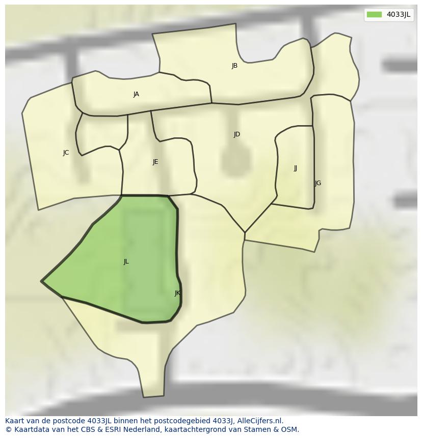 Afbeelding van het postcodegebied 4033 JL op de kaart.