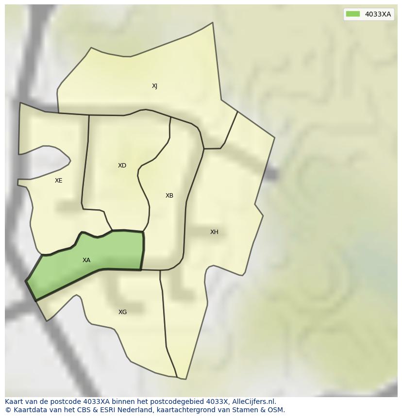 Afbeelding van het postcodegebied 4033 XA op de kaart.