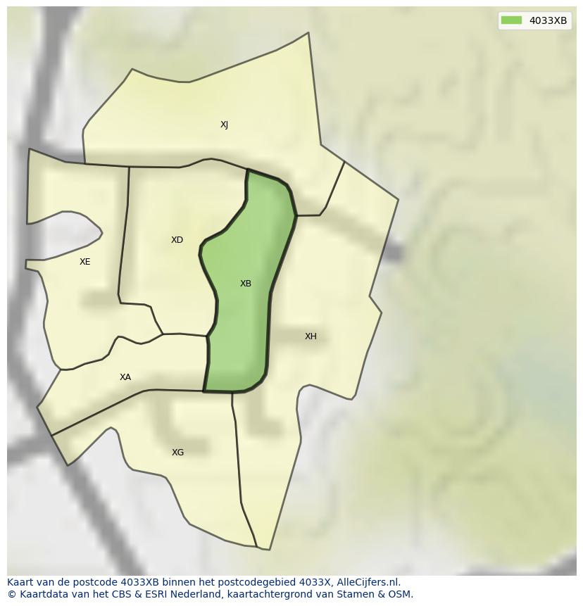 Afbeelding van het postcodegebied 4033 XB op de kaart.