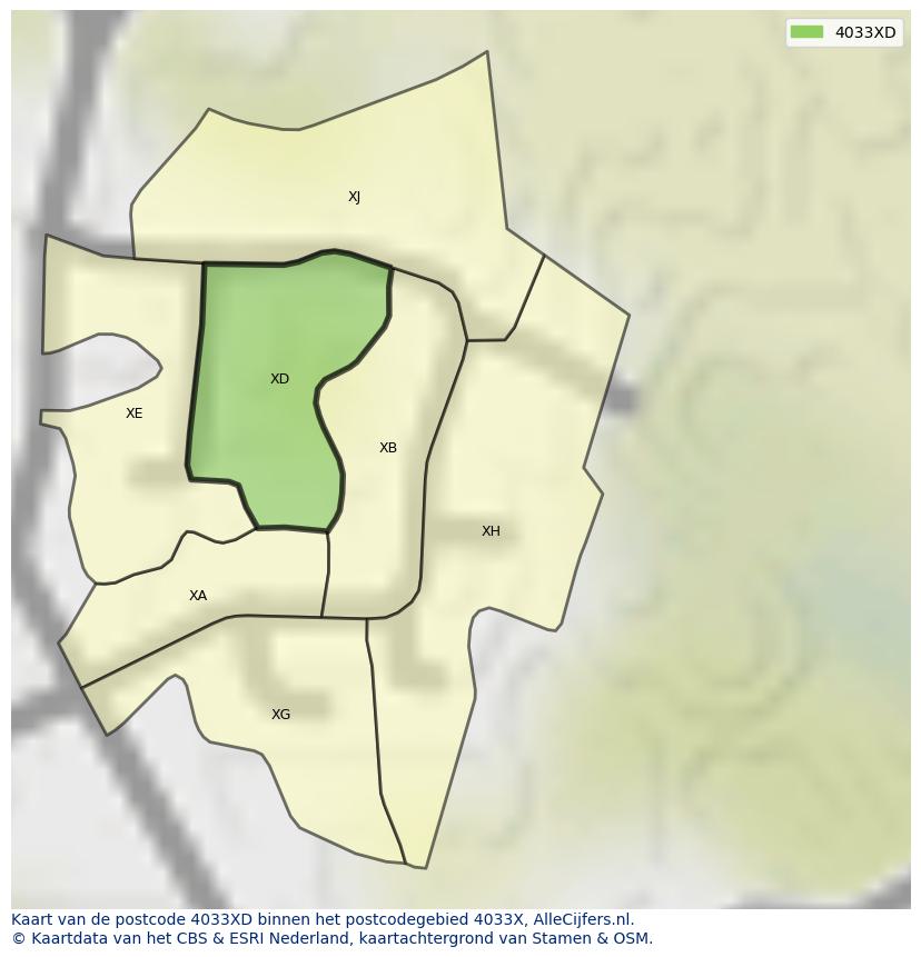 Afbeelding van het postcodegebied 4033 XD op de kaart.