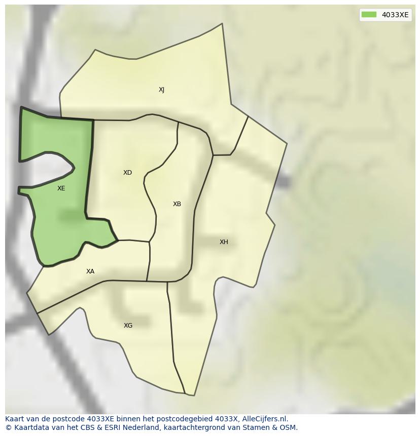 Afbeelding van het postcodegebied 4033 XE op de kaart.