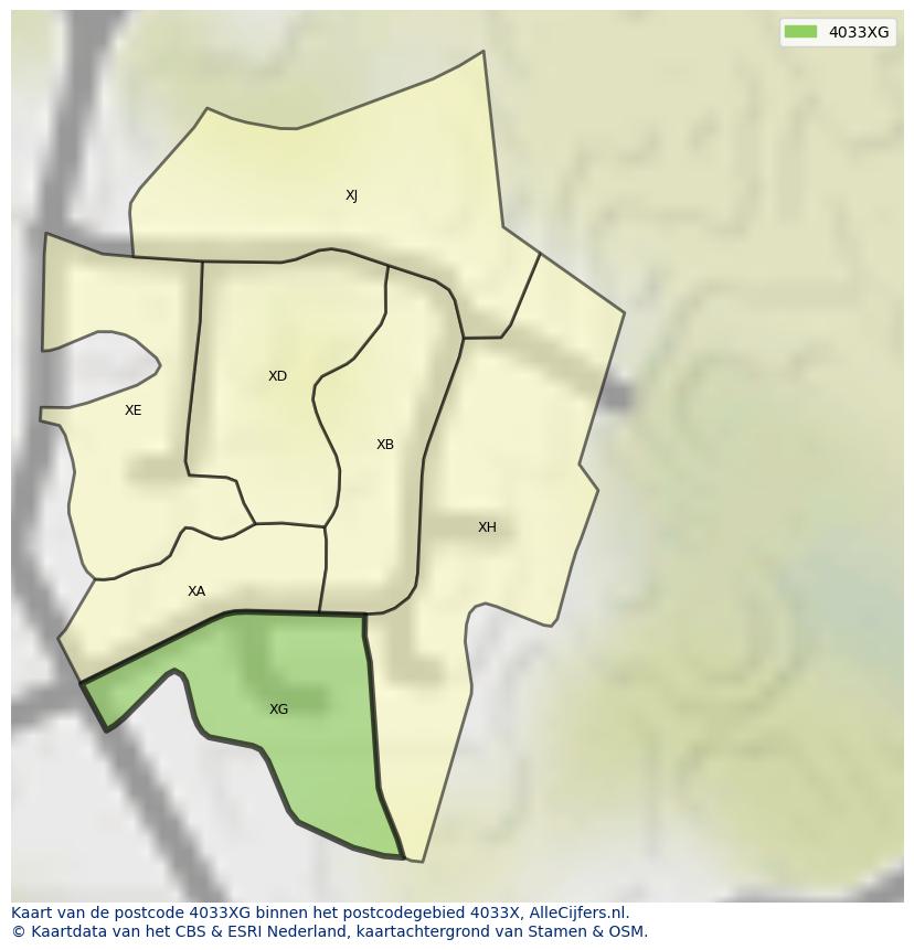 Afbeelding van het postcodegebied 4033 XG op de kaart.