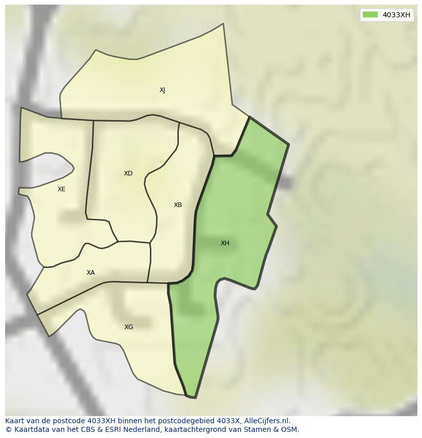 Afbeelding van het postcodegebied 4033 XH op de kaart.