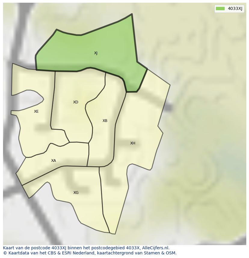 Afbeelding van het postcodegebied 4033 XJ op de kaart.