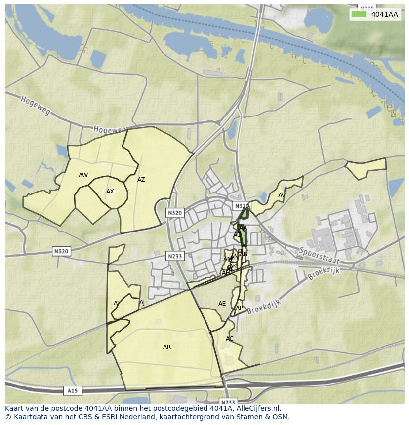 Afbeelding van het postcodegebied 4041 AA op de kaart.