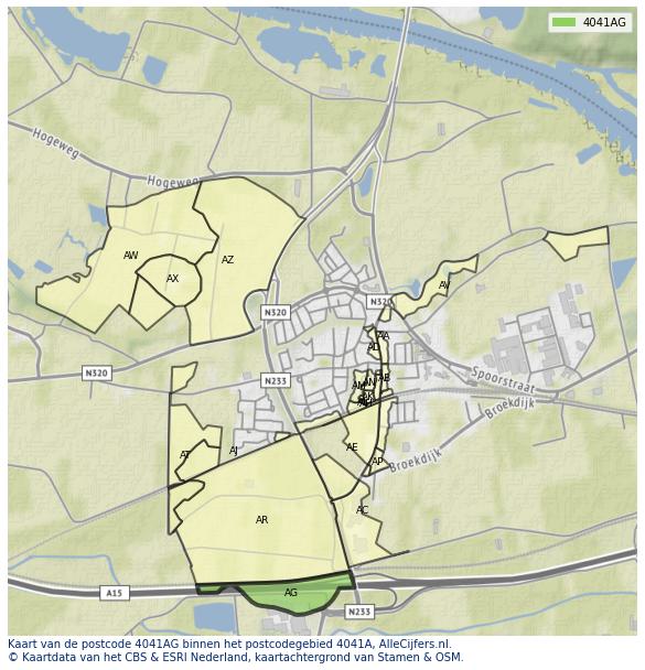 Afbeelding van het postcodegebied 4041 AG op de kaart.