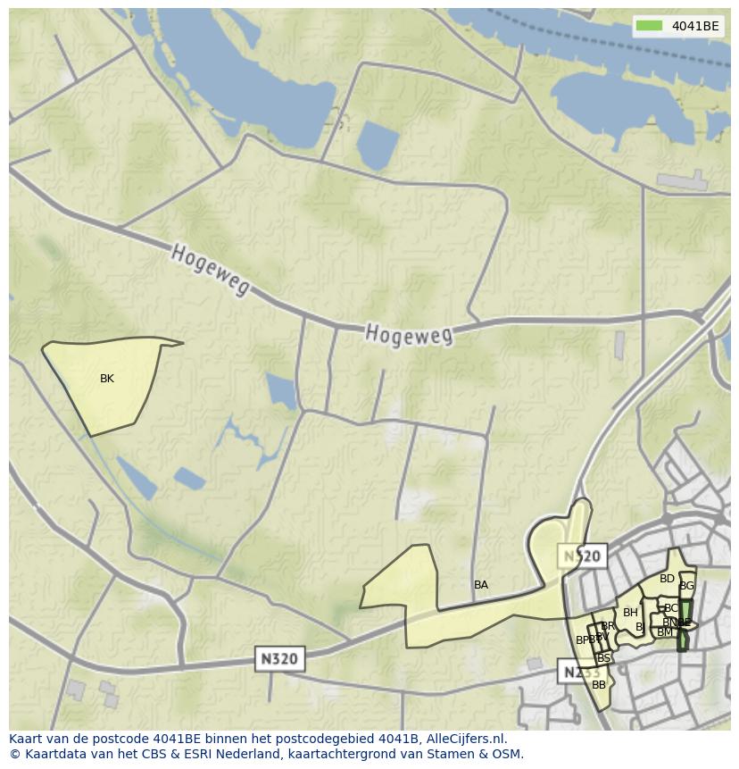 Afbeelding van het postcodegebied 4041 BE op de kaart.