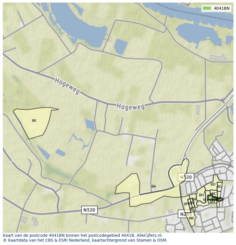 Afbeelding van het postcodegebied 4041 BN op de kaart.