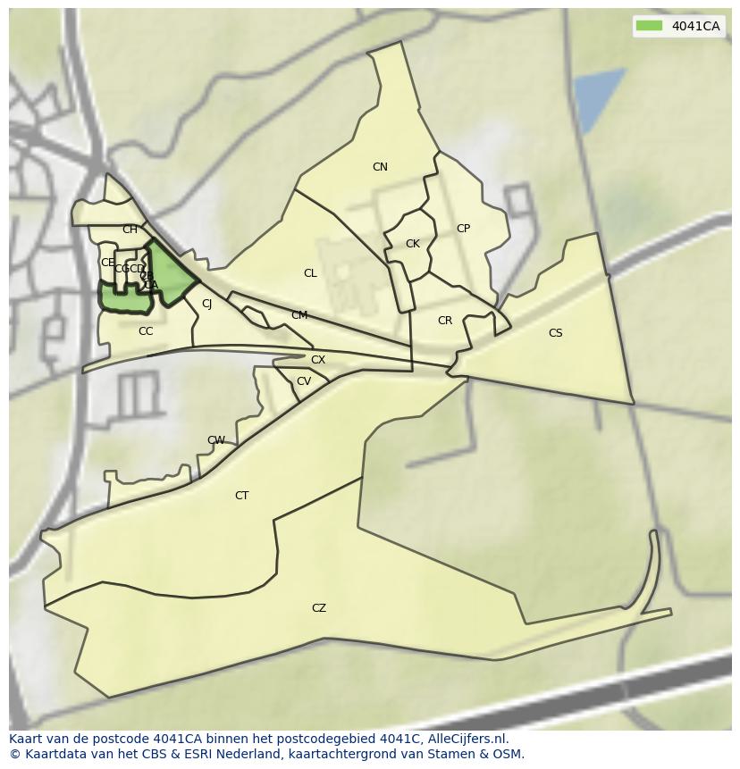Afbeelding van het postcodegebied 4041 CA op de kaart.