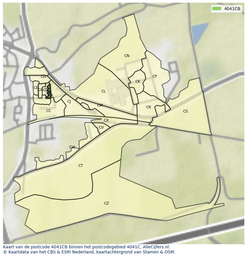 Afbeelding van het postcodegebied 4041 CB op de kaart.