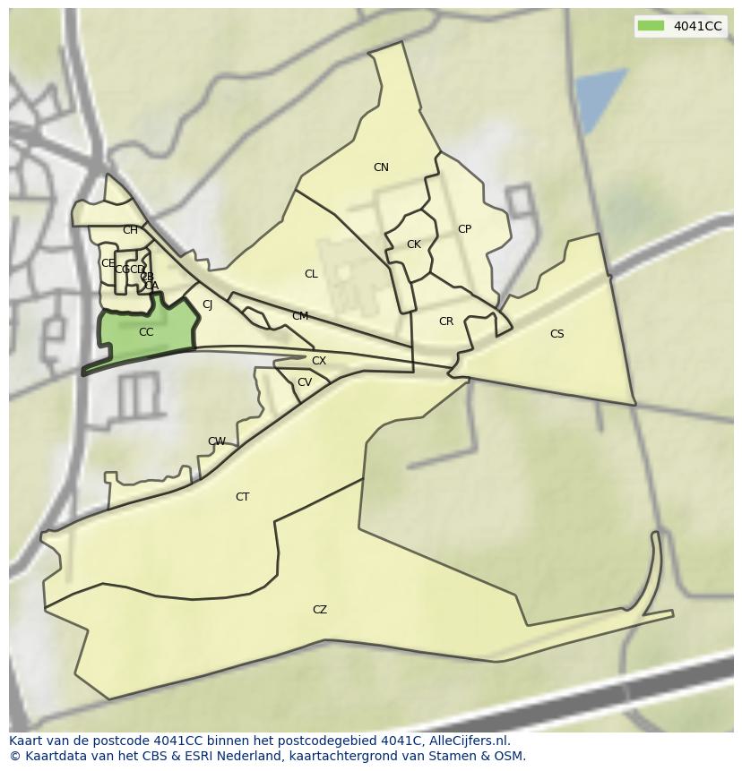 Afbeelding van het postcodegebied 4041 CC op de kaart.