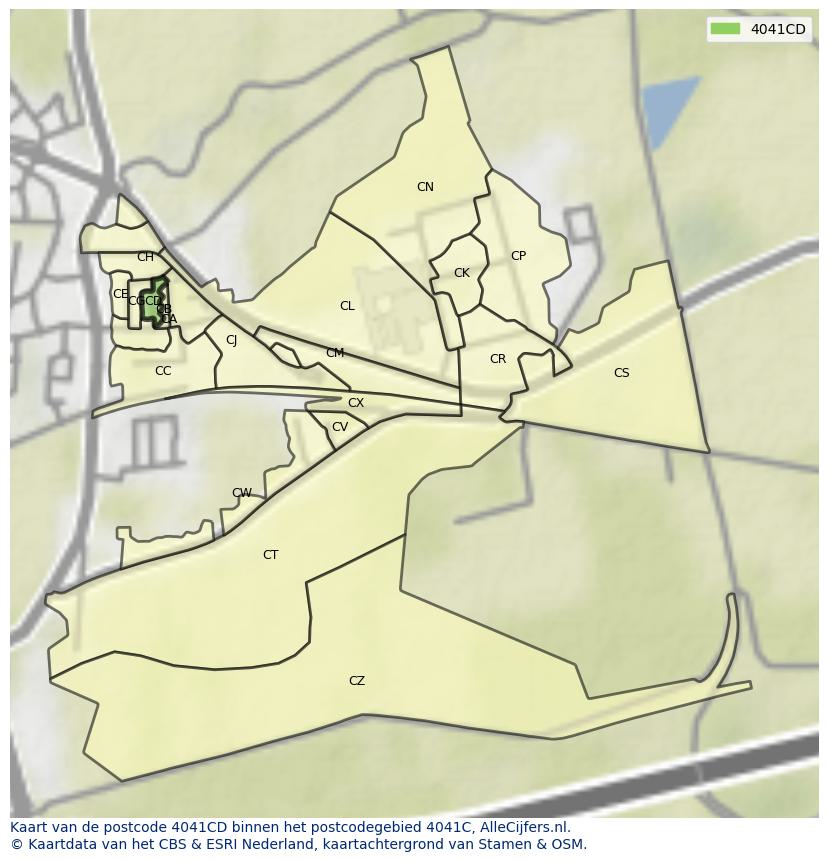 Afbeelding van het postcodegebied 4041 CD op de kaart.