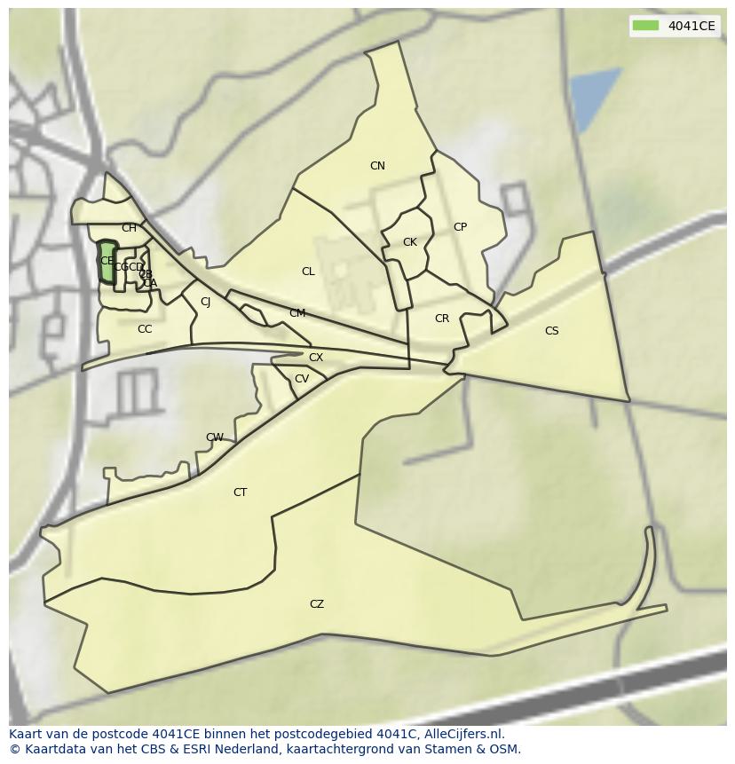 Afbeelding van het postcodegebied 4041 CE op de kaart.