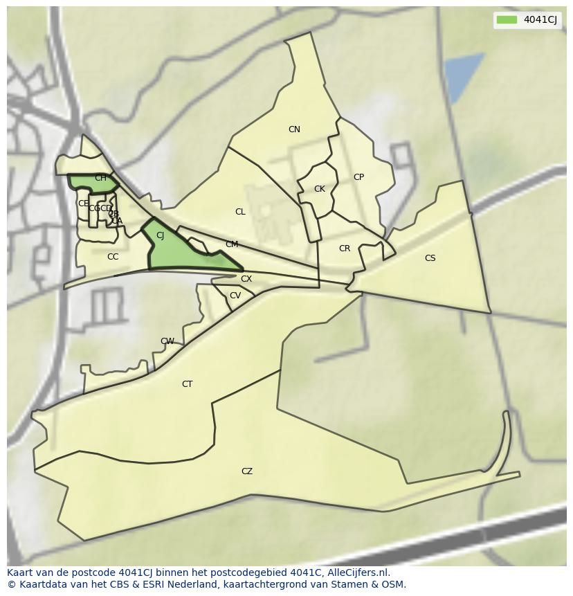 Afbeelding van het postcodegebied 4041 CJ op de kaart.