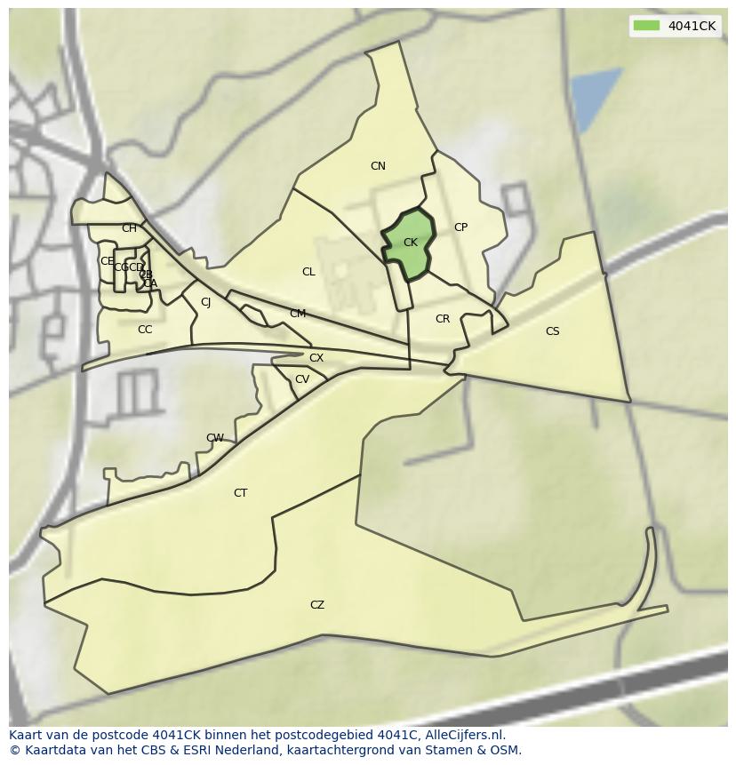 Afbeelding van het postcodegebied 4041 CK op de kaart.