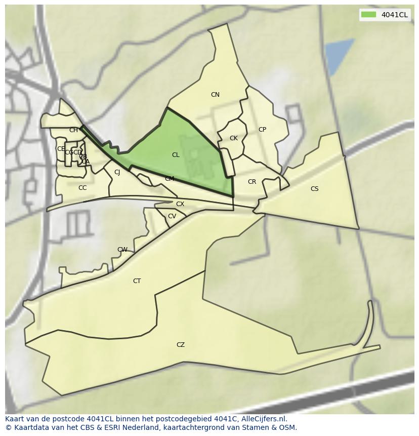 Afbeelding van het postcodegebied 4041 CL op de kaart.