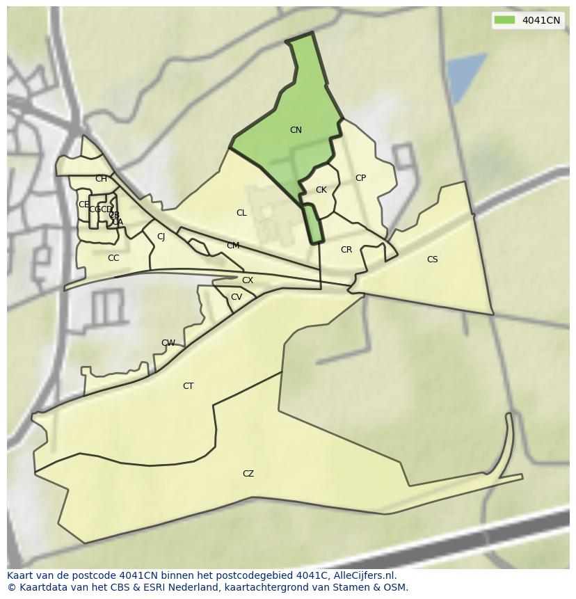 Afbeelding van het postcodegebied 4041 CN op de kaart.