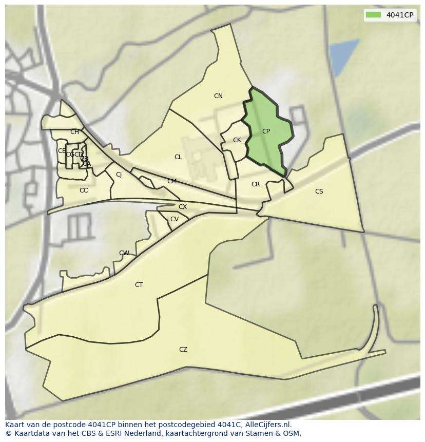 Afbeelding van het postcodegebied 4041 CP op de kaart.