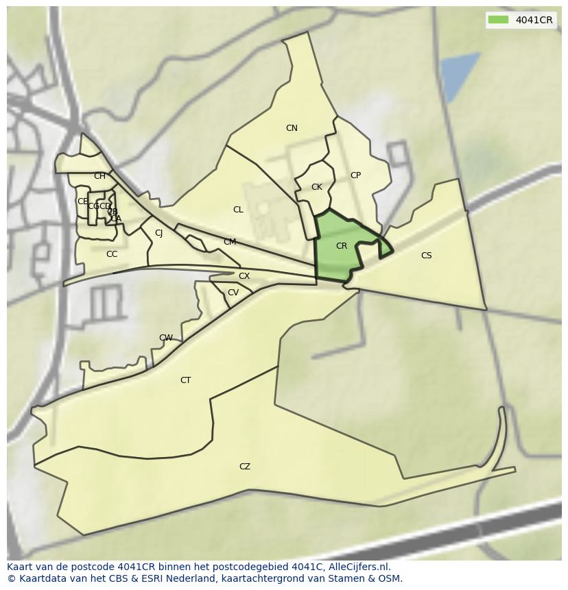 Afbeelding van het postcodegebied 4041 CR op de kaart.