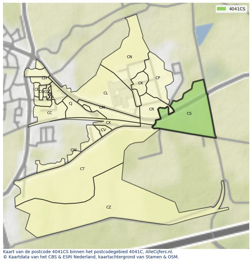 Afbeelding van het postcodegebied 4041 CS op de kaart.