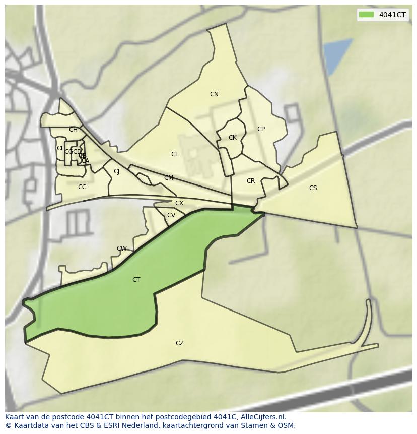 Afbeelding van het postcodegebied 4041 CT op de kaart.