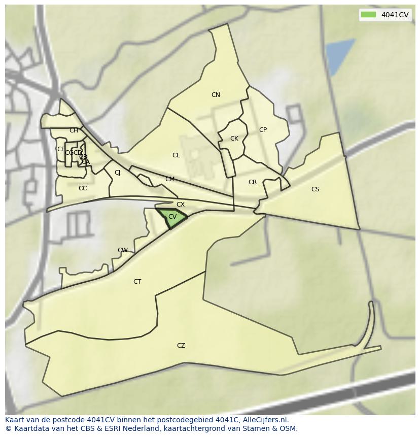 Afbeelding van het postcodegebied 4041 CV op de kaart.
