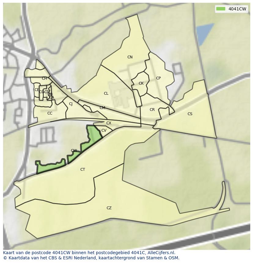Afbeelding van het postcodegebied 4041 CW op de kaart.