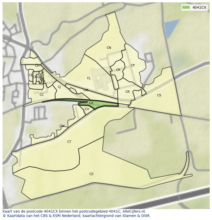 Afbeelding van het postcodegebied 4041 CX op de kaart.