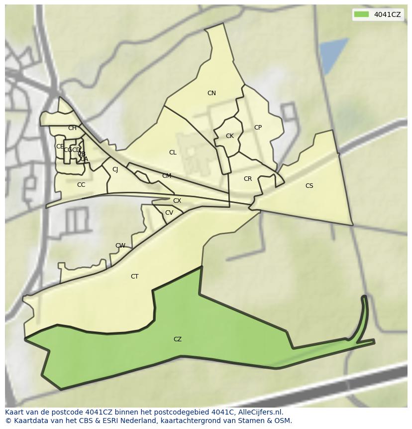 Afbeelding van het postcodegebied 4041 CZ op de kaart.